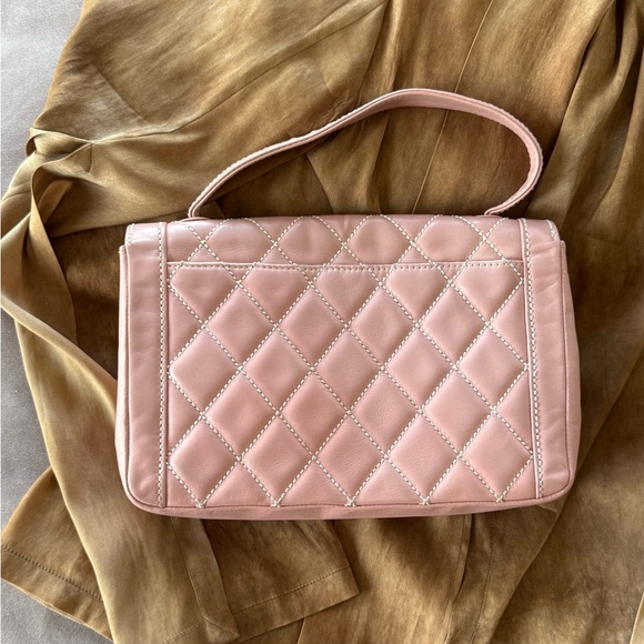 SOLD - CHANEL Pink Calfskin Wild Stitches Vintage Handle Flap Bag Large GHW - Picture 7 of 16